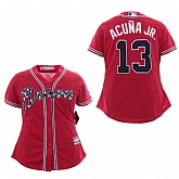 Women Braves 13 Ronald Acuna Jr. Red Cool Base Jersey,baseball caps,new era cap wholesale,wholesale hats